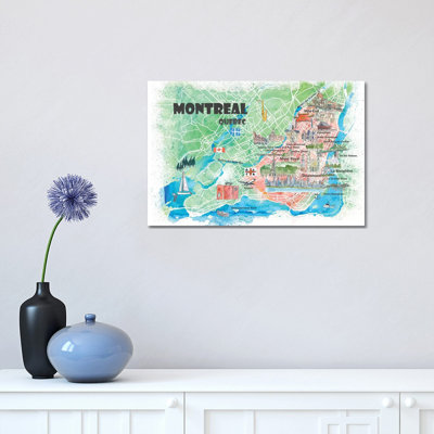 Montreal Quebec Canada Illustrated Map 1 Piece Painting on Canvas