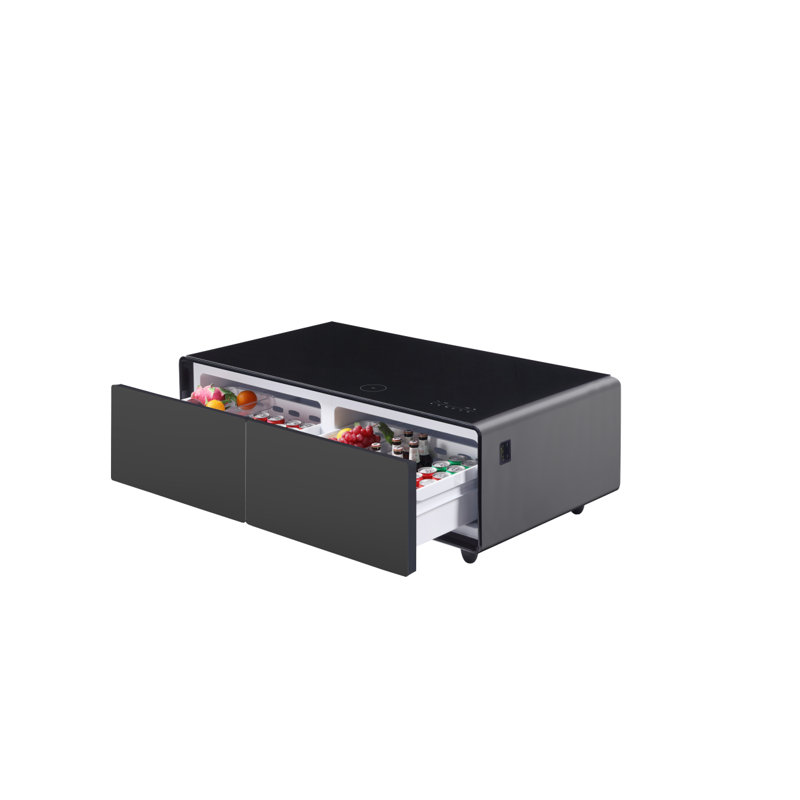 Modern Smart Coffee Table With Built-In Fridge, Bluetooth Speakers, Wireless Charging, Power Socket, USB Ports, Rgb Light