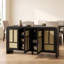 Buffet en rotin de 150 cm avec 4 portes et étagères réglables, style bohème, idéal pour la cuisine, l'entrée ou le salon.