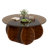 Wooden Round Coffee Table With Smoked Tempered Glass Top, 27.5" W Living Room Center Table