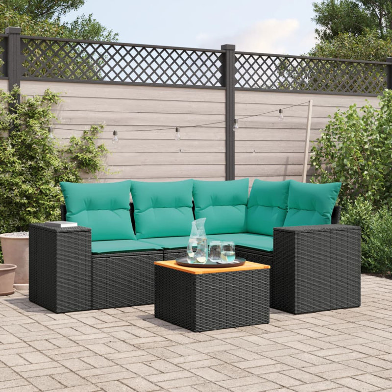  Ensemble de canapé de patio 5 pièces avec coussins en rotin de polyester noir