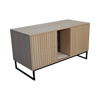 Maison de chat moderne en bois avec tapis à gratter intégré