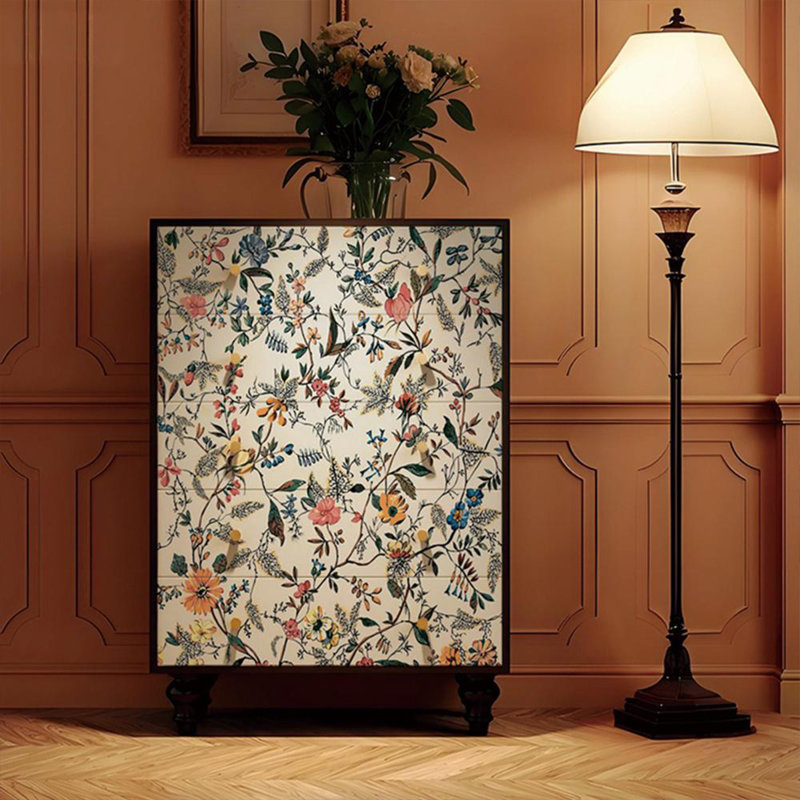 Commode de rangement 5 tiroirs Vintage Floral Bird