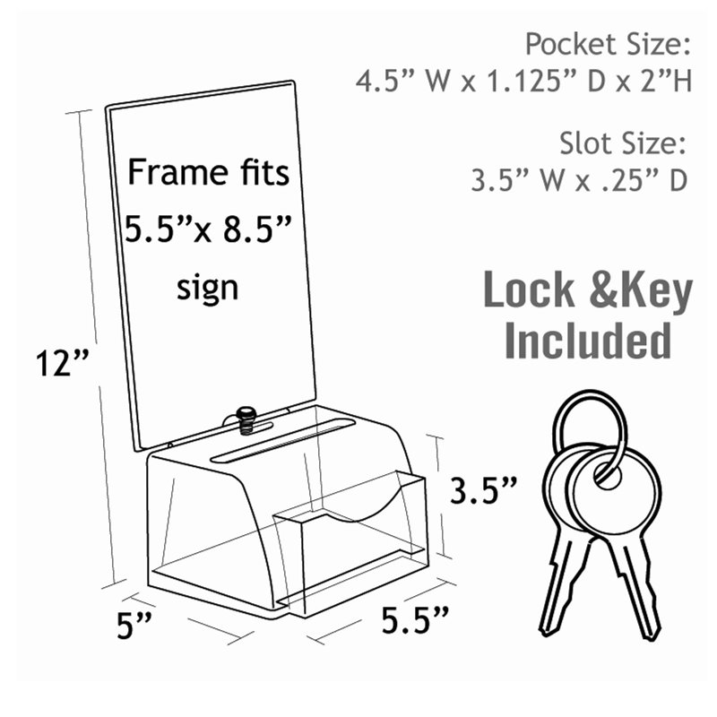 White Small Moulded Lottery Box with Pocket, Lock and Key
