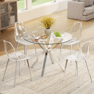 5-Piece Modern Dining Set With Clear Dining Chair For Dining Room