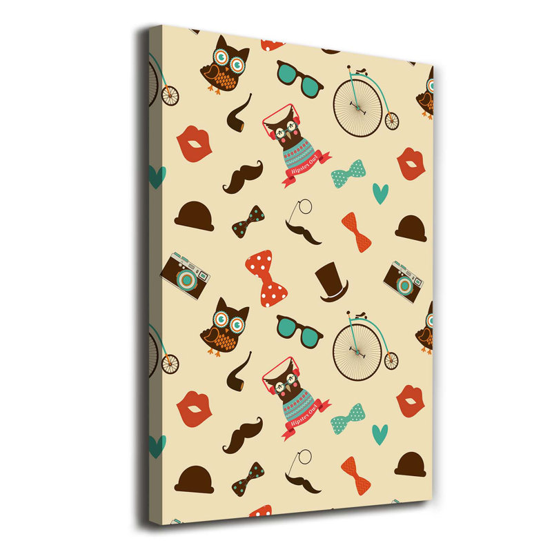 Owl Bike Glasses - Wrapped Canvas Print