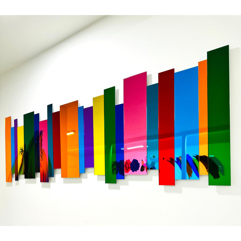 Grande sculpture murale lignes illimitées - Art acrylique multicolore en miroir 3D, fabriqué aux États-Unis - décor moderne