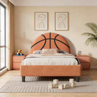 Basketball Design Upholstered Twin Platform Bed: A Sporty Bed For Boys, Girls And Teens