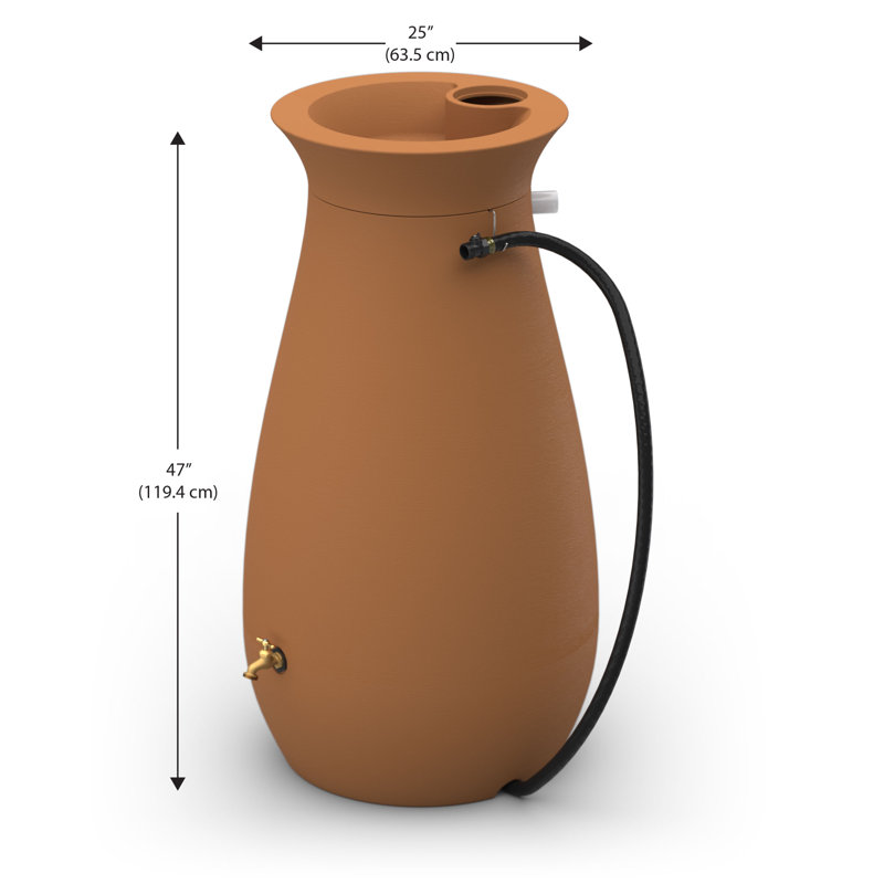 Terracotta 65 Gallon Plastic Rain Barrel with Planter Top