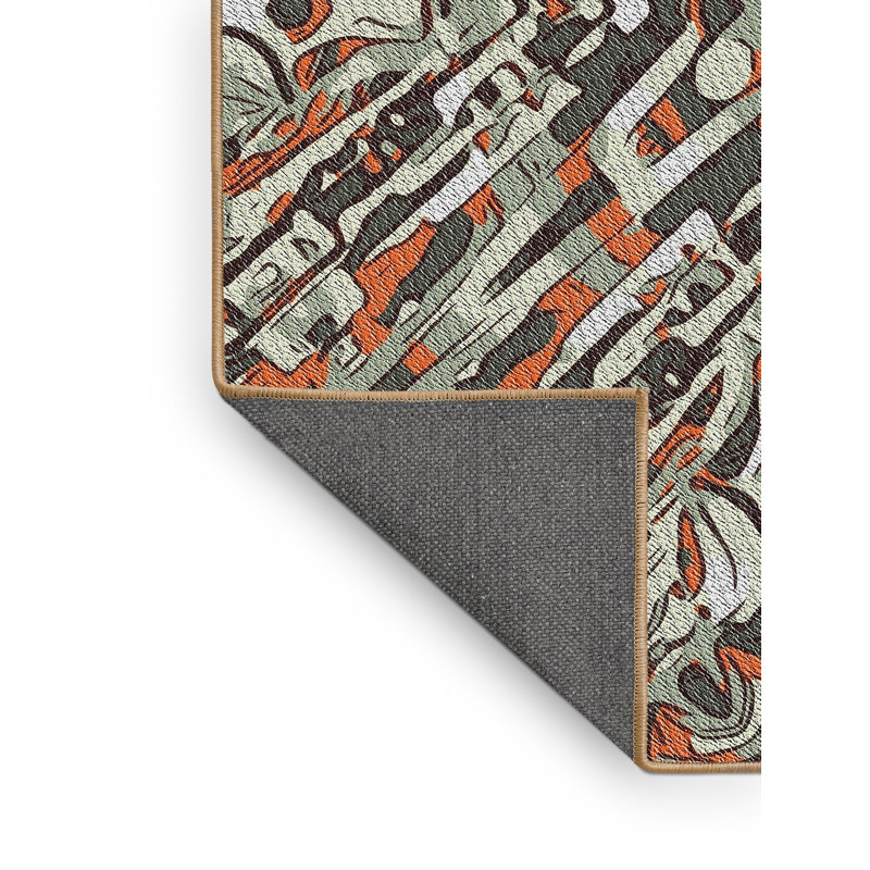 Tapis orange/vert/gris à tissage électrique, Rectangle 5 pi x 8 pi