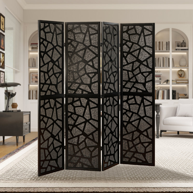 Roundhill Furniture Aurra 4-panel Wood Room Divider, Folding Portable Partition Screen, Black