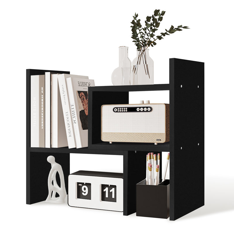 Black Desktop Bookshelf, Manufactured Wood Desk Organizer for Office & Dorm, Black