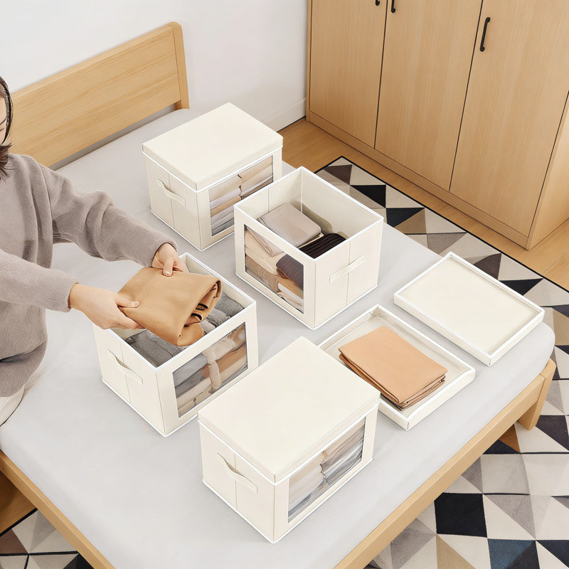 Fabric Storage Bins With Lids And Clear Front Window, And Stackable Storage Boxes For Closet, Bedroom, And Home Organization
