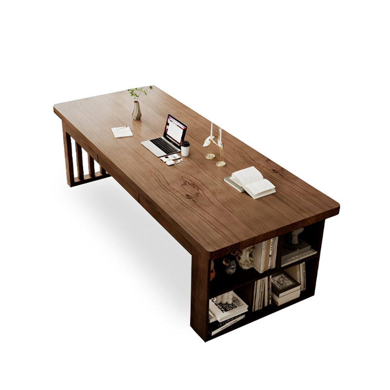 Bureau rectangulaire à 6 tiroirs en bois massif brun noisette, H 29,53 po x l 62,99 po x P 27,56 po
