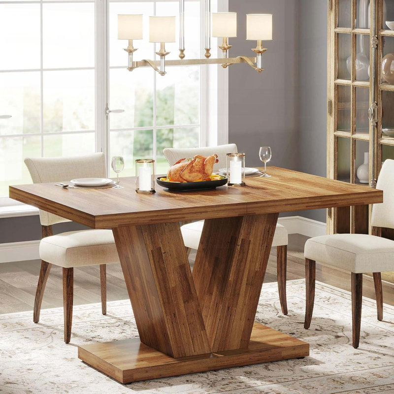 Table de salle à manger 47,24 po noyer brun campagnard - base piédestal, sièges 4-6