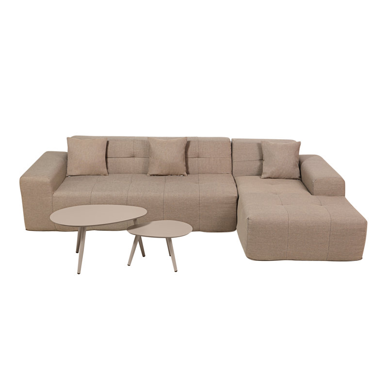 Deko Living 3 Piece Brown Compressed Foam Sectional Sofa Lounger and Table Set, Brown Polyester