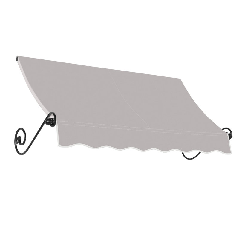 Awntech Charleston Acrylic Fabric Awning with Iron Scroll Arms, Gray, 36" H x 64.5" W x 24" D