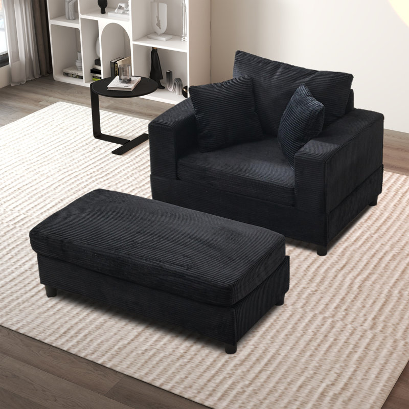 Chaise longue avec repose-pieds de rangement amovible, Noir