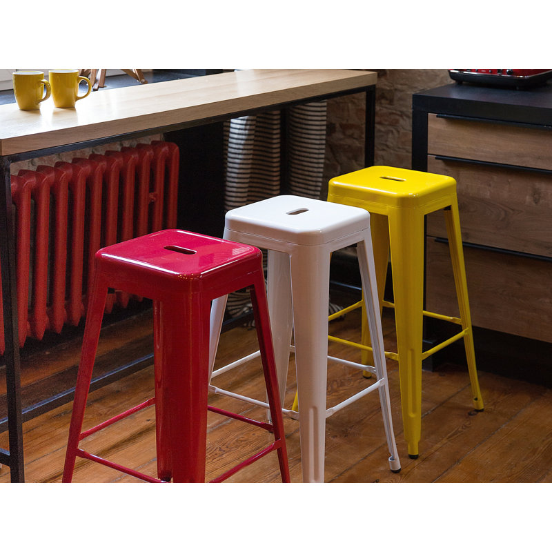 Counter Stool with Metal Frame, Yellow, Counter Stool (24" Seat Height)