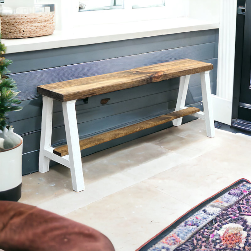 Heritage Farmhouse Entryway Bench, Brown/White, 21" H x 48" W x 16" D