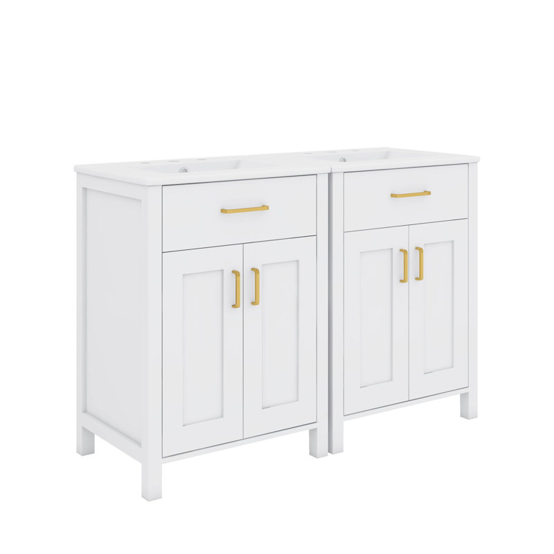Ensemble de meuble-lavabo moderne de 48 po avec meuble-lavabo en céramique avec tiroir rabattable et porte à deux niveaux