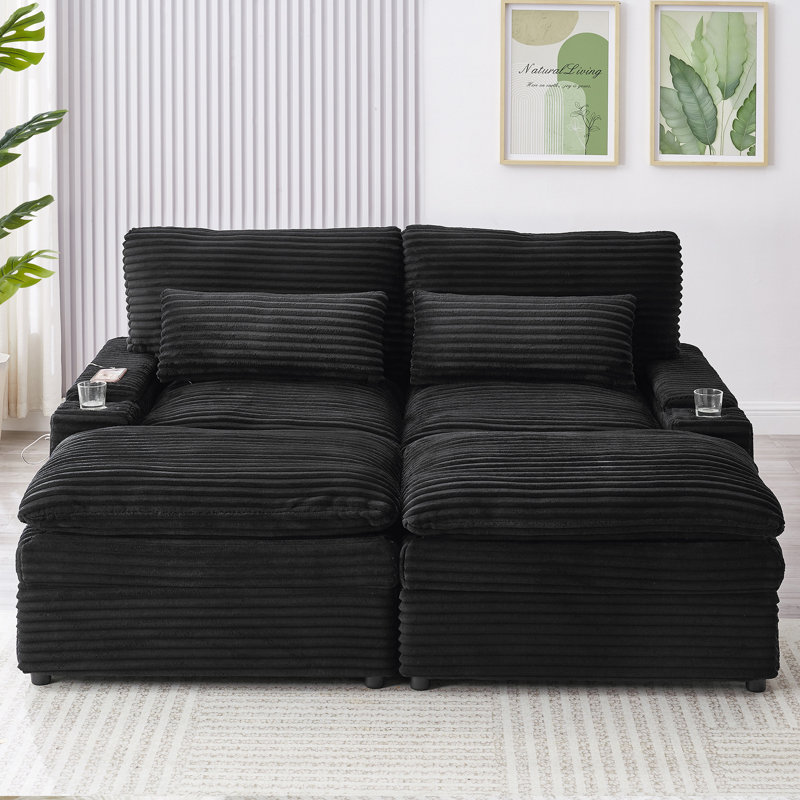 Canapé-lit modulaire à combinaison libre 70,9 po Loveseat, Velours côtelé noir