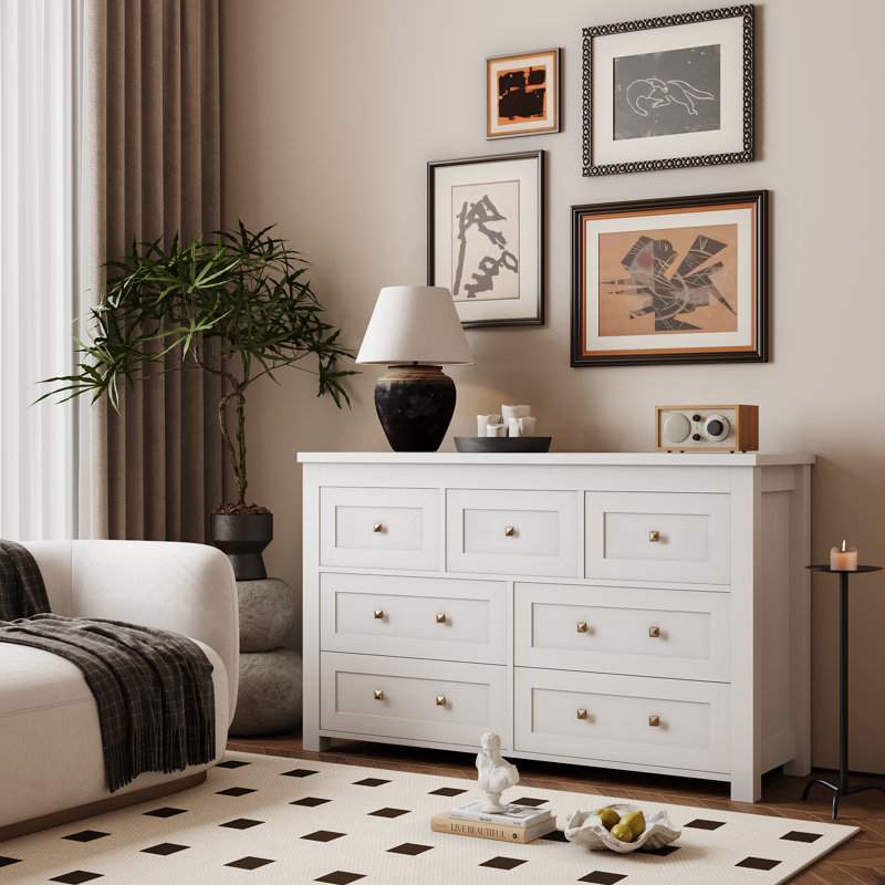 Teneasha 7 - Drawer Dresser 47''W Wooden Sideboard,Table Storge Chest of Drawers with Metal  Rhombus Handle For Bedroom,Dining Room,Living Room