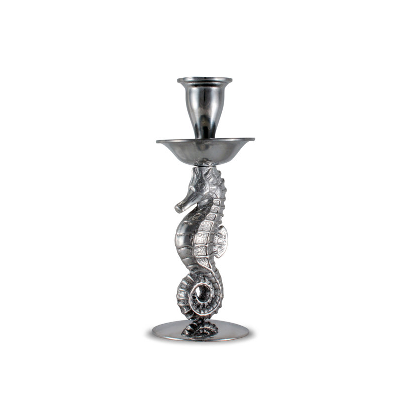 Silver Aluminum Seahorse Candlestick with Drip Tray