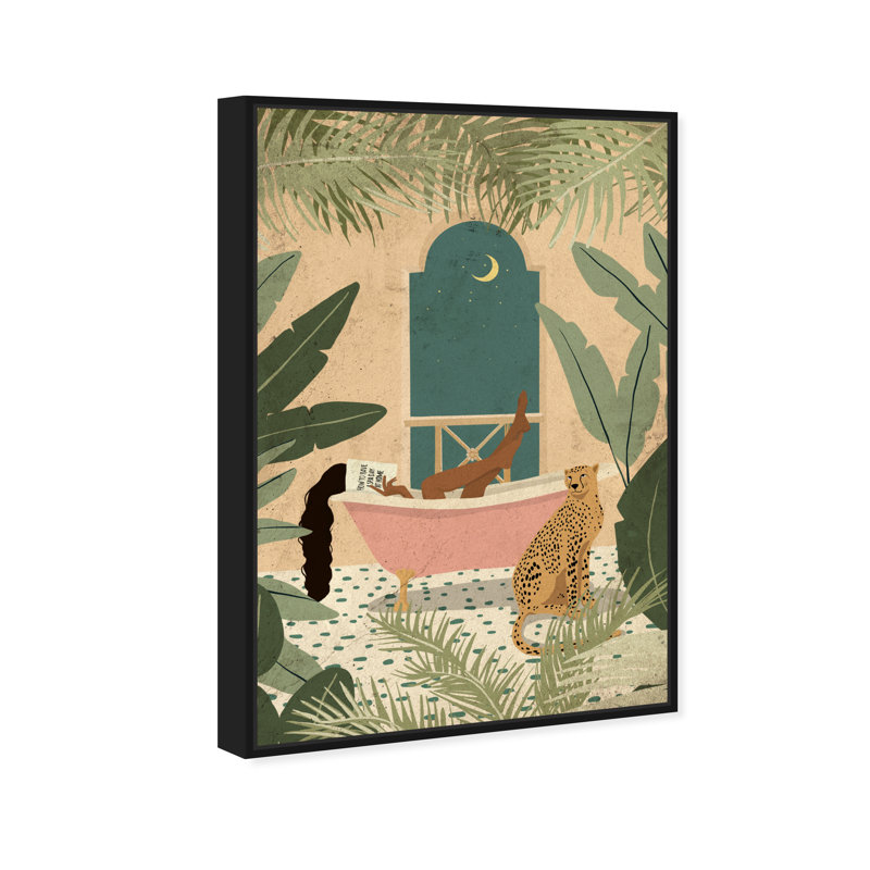Jungle Bathtime Lounge - Impression sur toile, Toile encadrée, H 24 po x l 16 po, Noir