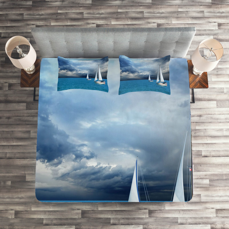 Coastal Polyester Coverlet, King Bedspread + 2 Shams