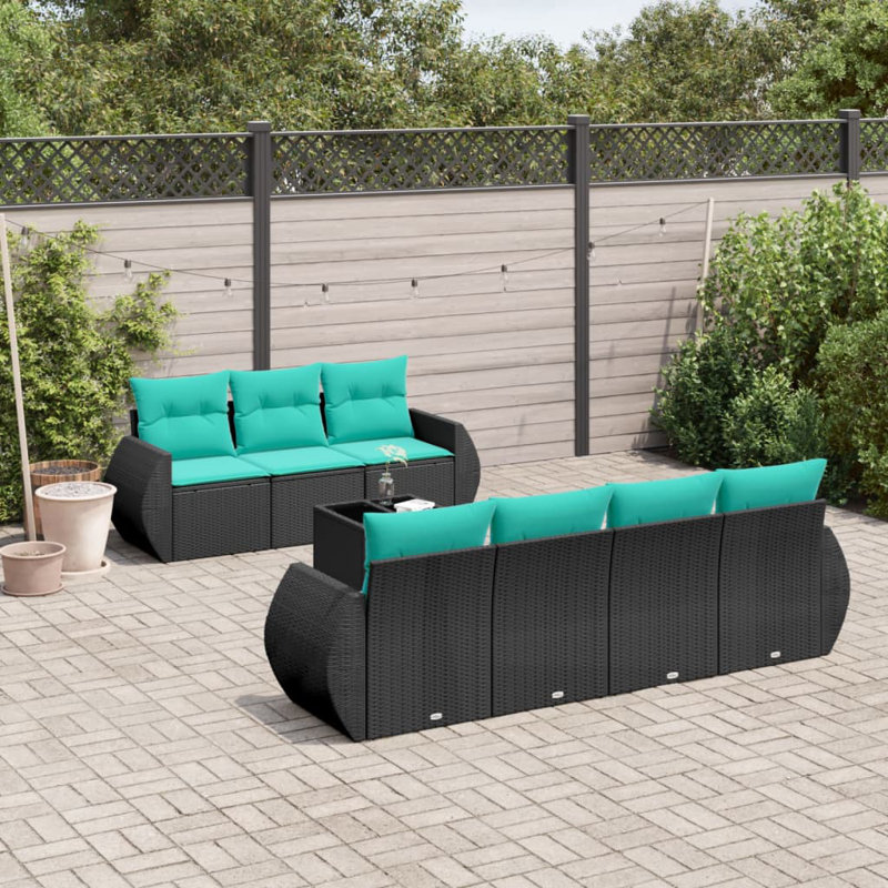  Ensemble de canapé de patio 8 pièces avec coussins en rotin de polyester noir