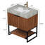 Meuble-lavabo de salle de bain avec lavabo, armoire de rangement autoportante en contreplaqué rayé avec tiroir, tablette ouverte