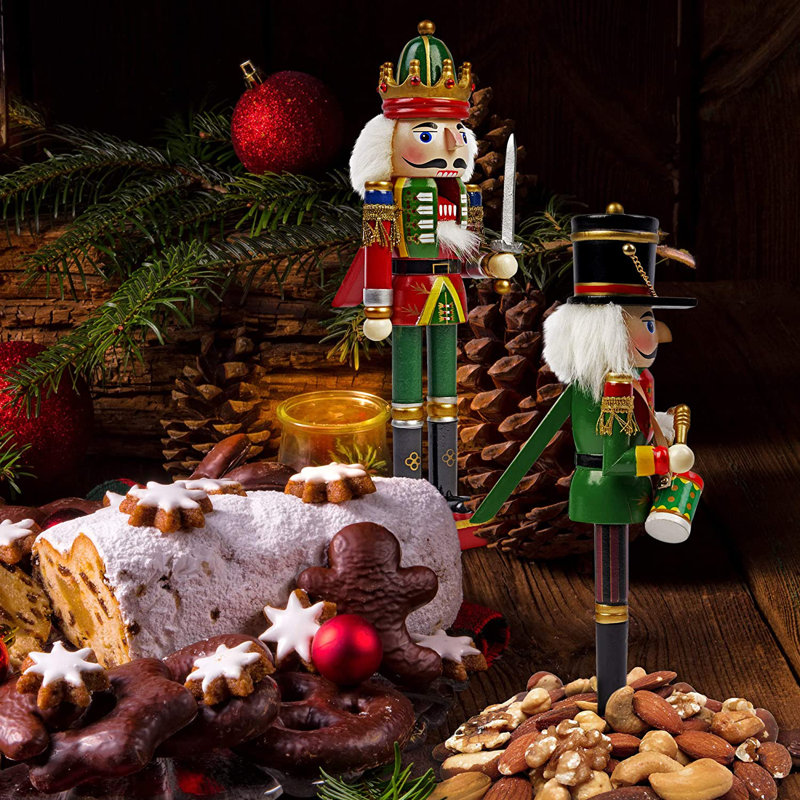 Wooden Christmas Nutcracker Soldier 2 Pieces Figurine Set