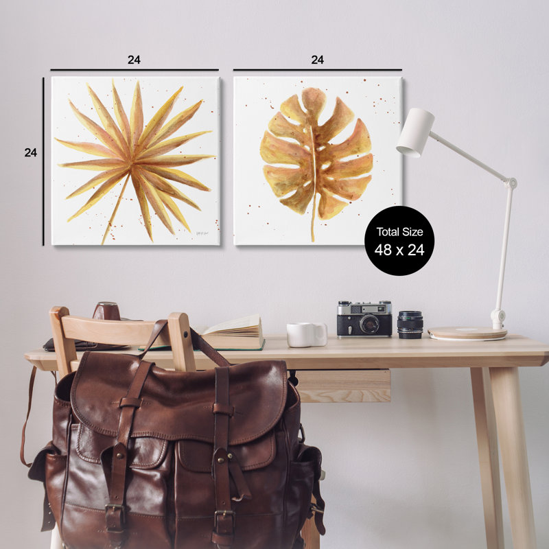 «Golden Palm Monstera Leaves», ensemble de 2 toiles d'art sur toile par Yvette St. Amant, H 24 po x l 24 po
