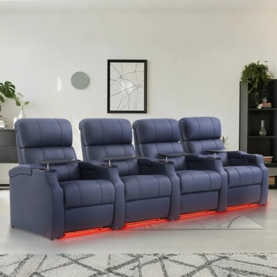 Reclining Sofa Electricity Chair Top Grain Leather Movie Chair Gaming Seat With Tray Table USB Charging Cup Holders