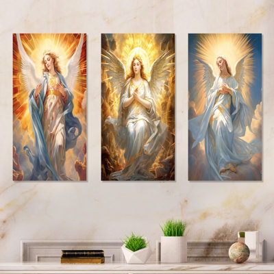 Belle vierge de la paix priant au ciel - ensemble d'art mural en métal 3 pièces