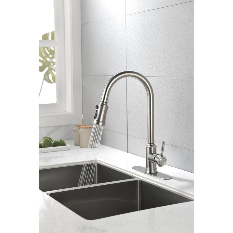 Kitchen Faucet In Brushed Nickel With Single Handle And Surface Treatment Pull Down Function Temperature Control