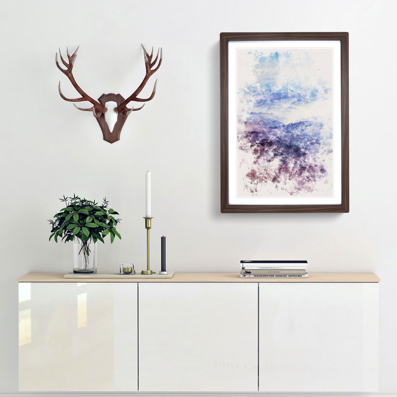 Mountain Range Adventure - Picture Frame Painting Print, 45cm H x 33cm W x 2cm D, Walnut Framed