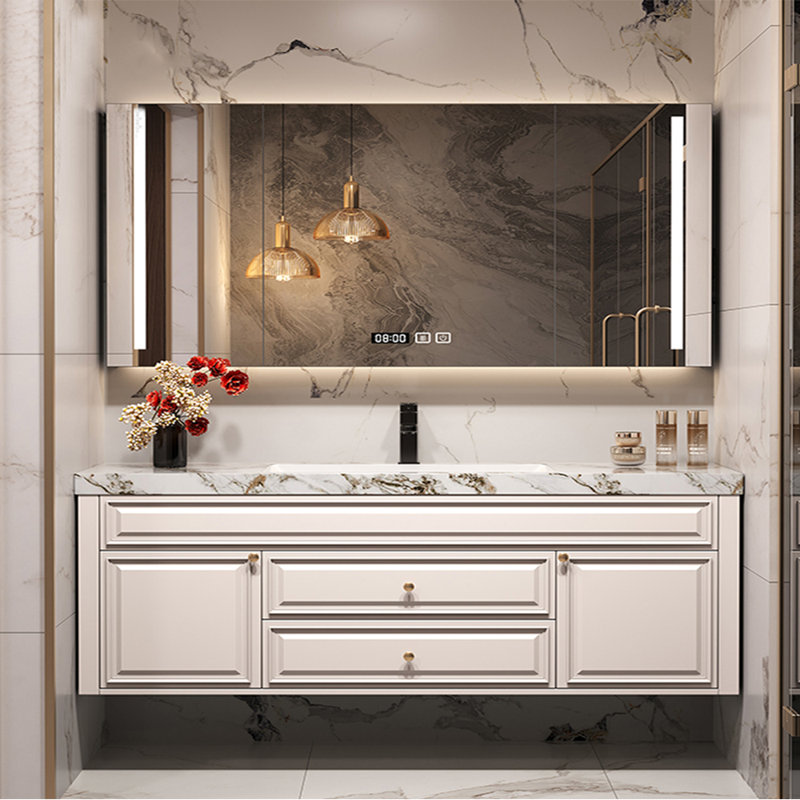 American light luxury retro style bathroom cabinet, H 19,69 po x l 62,99 po x P 21,65 po, Blanc cassé