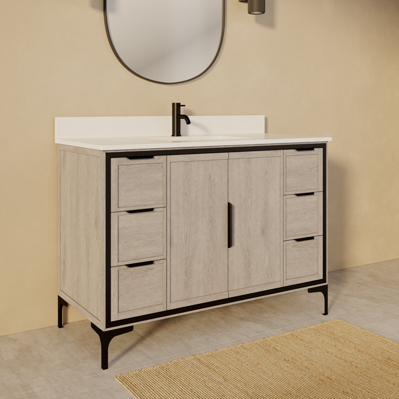 Ensemble de meuble-lavabo simple en bois massif gris l 48 po x P 22 po Thayer, Gris argenté, 48"