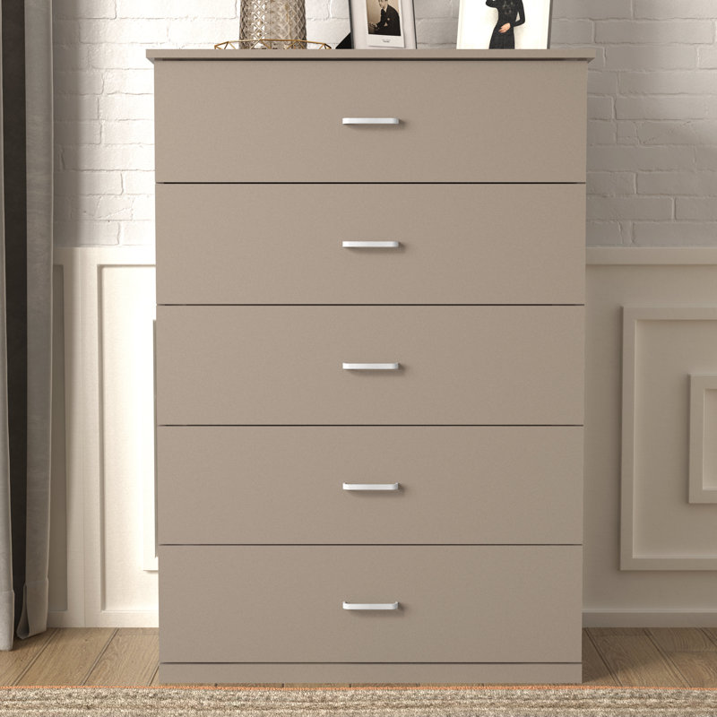 Commode 5 tiroirs Allyannah, Taupe chaleureux