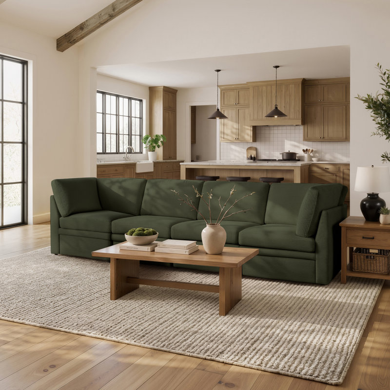 erta® Brady 95.6" Modular Sectional, Easy Assembly, Pocket Coil Comfort, Corduroy Fabric, Green Corduroy