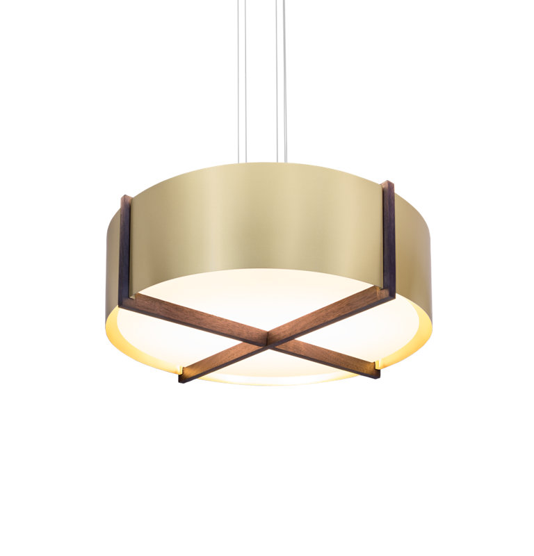 Luminaire suspendu cylindrique à 1 lumière Plura, 2700 K, H 6,4 po x l 24 po x P 24 po, Noyer / laiton brossé