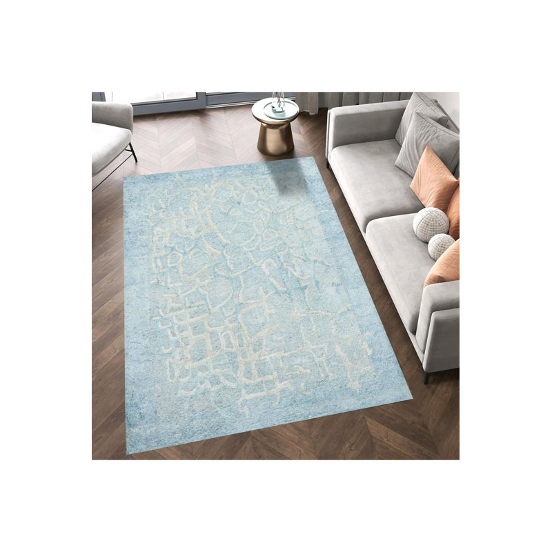 Machine Washable  Multicolor Blue Abstract Patterned Woven Base Modern Decorative Rug, Rectangle 5'1" x 7'7"