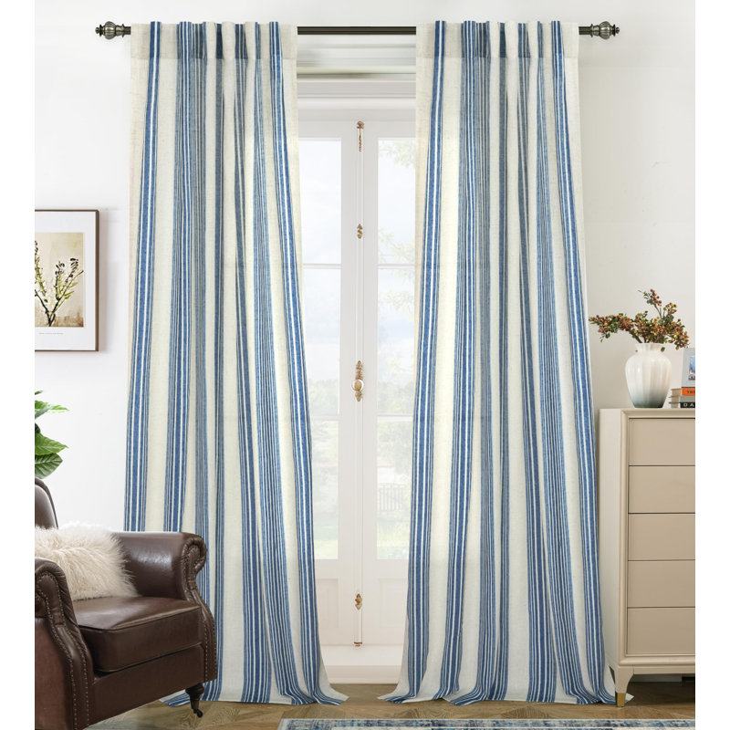 Rideaux semi-transparents avec passe-tringle Chris, Bleu marine jean, L 52 po x L 120 po