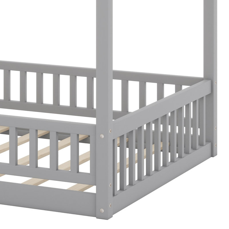 Structure de lit en bois avec clôture, Gris
