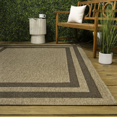 Frenzy Easy Jute Minimalist Boho Inset Border Indoor/Outdoor Rug