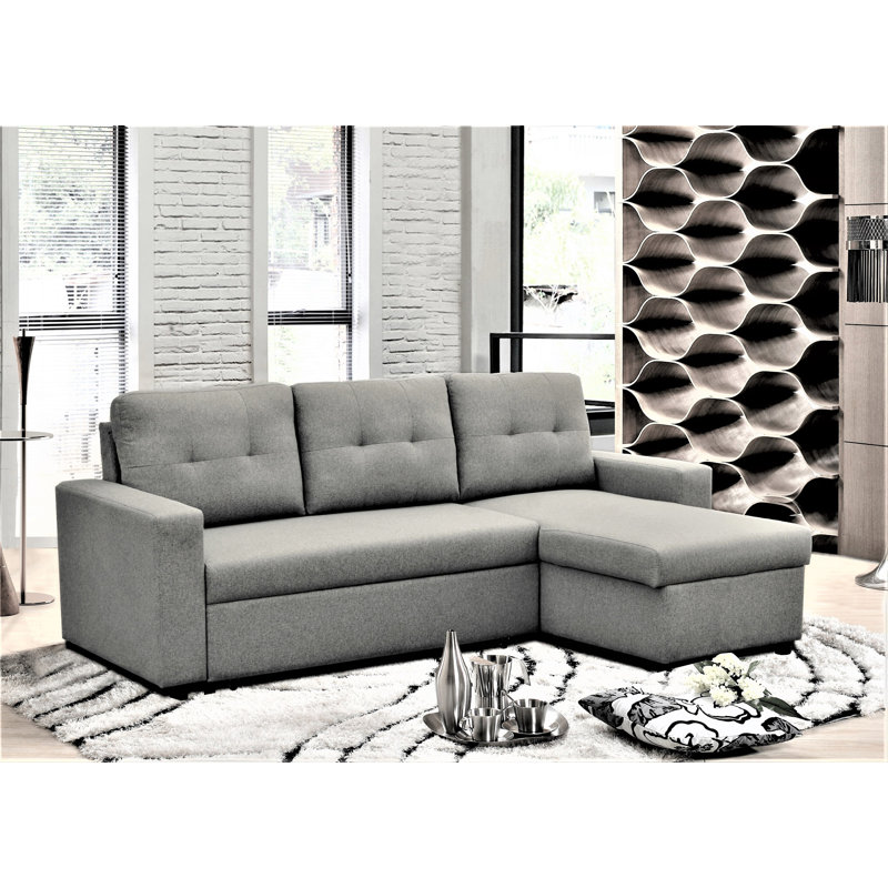 Convertible L-Shaped Sectional Sleeper Sofa Bed, Gray Polyester