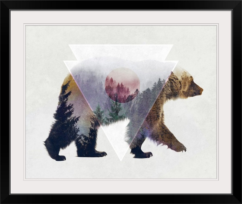 «Double Exposure Wildlife Bear», impression, Cadre noir, H 27 po x l 32 po x P 1 po