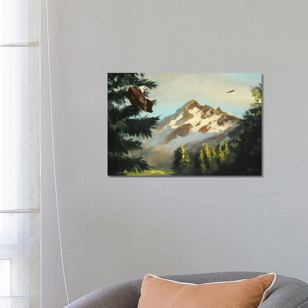 Weißkopfseeadler mit Bergblick von D. "Rusty" Rust - Galerie-umwickelte Leinwand Giclée auf Leinwand